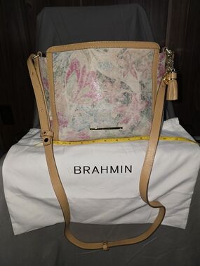 Brahmin Tan Floral Crossbody Bag